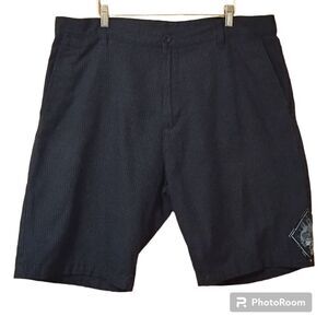 Burnside Shorts Black Micro Plaid Y2K Style Crown Patch Flat Front Sz 38